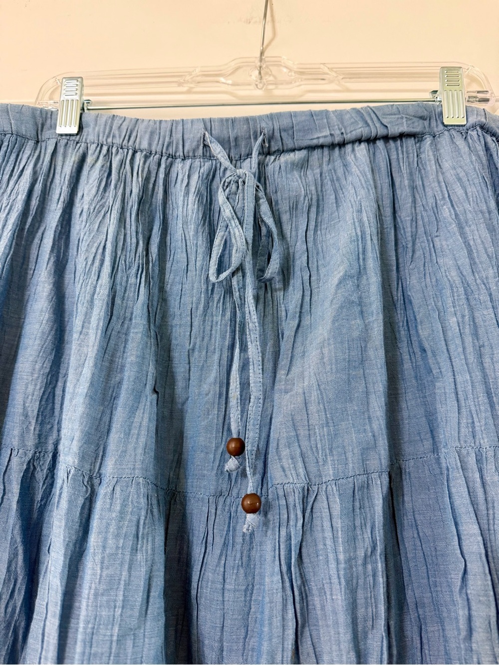 White Stag Tiered Maxi Skirt Women XL Blue Cotton Chambray Boho Coastal Cowgirl - Picture 4 of 9